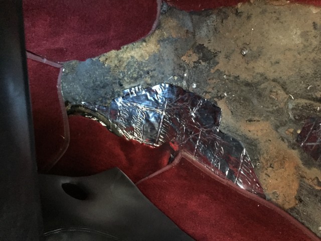 Then had to replace the rubbery stuff that's bonded to the inside surface of the floor - some sort of bitumen/rubber/tar, needs heat gun and scraper to remove - stinks when you weld near it